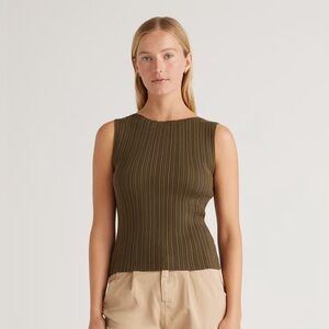 Cotton cashmere ribbed tank - olive green